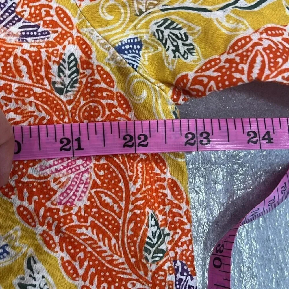[XL]Popilier Bali Short Sleeve Orange/Yellow Floral Button Up Shirt - Picture 5 of 9